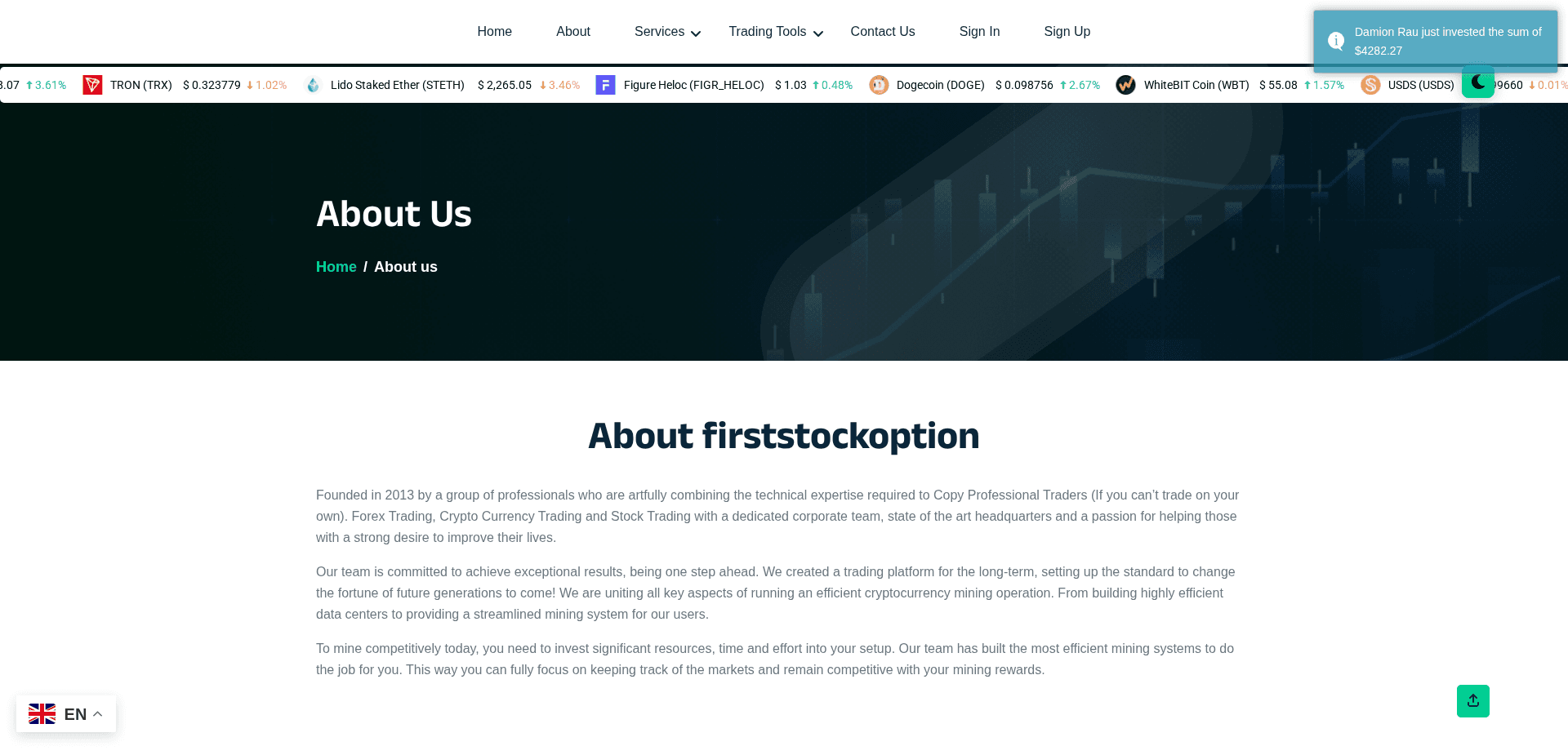 Website screenshot for https://firststockoption.top/ - 2