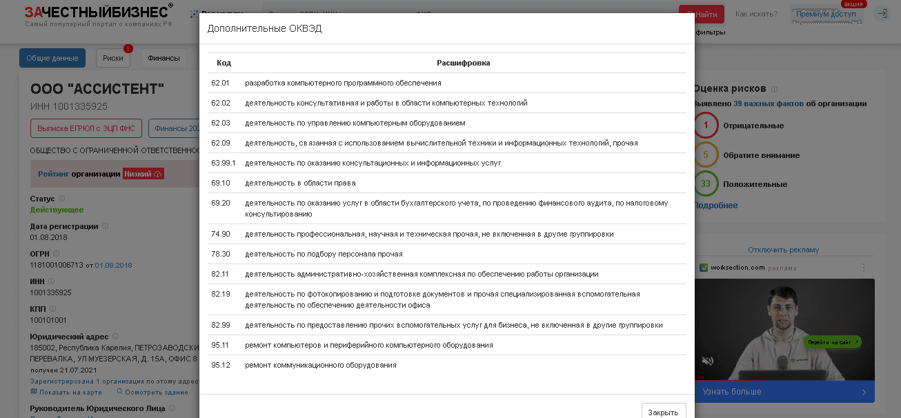 сфера деятельности реальной компании