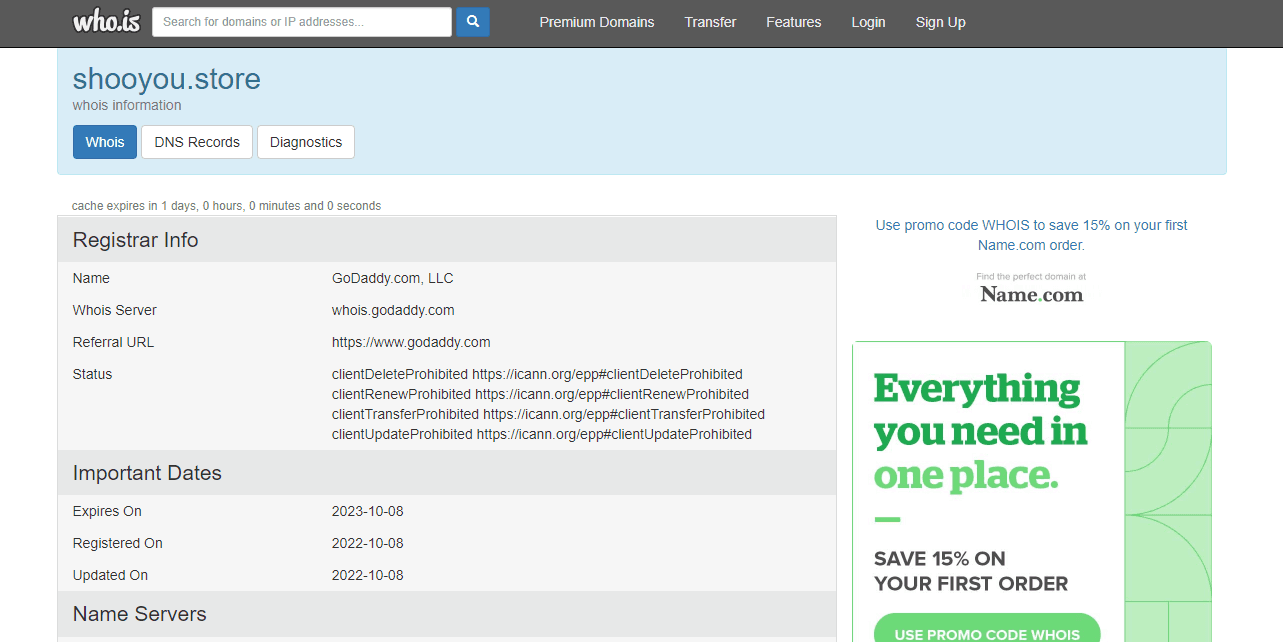 данные о домене лохотрона