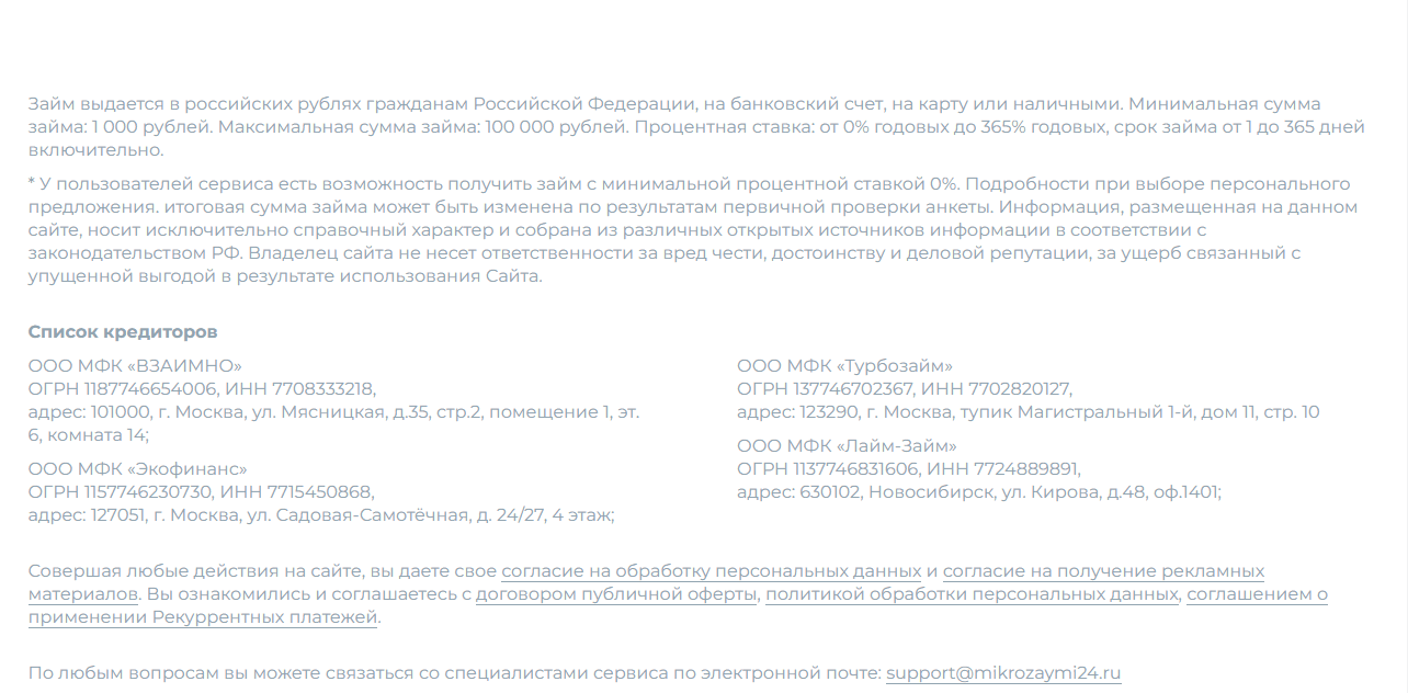 данные о МФО от проекта 