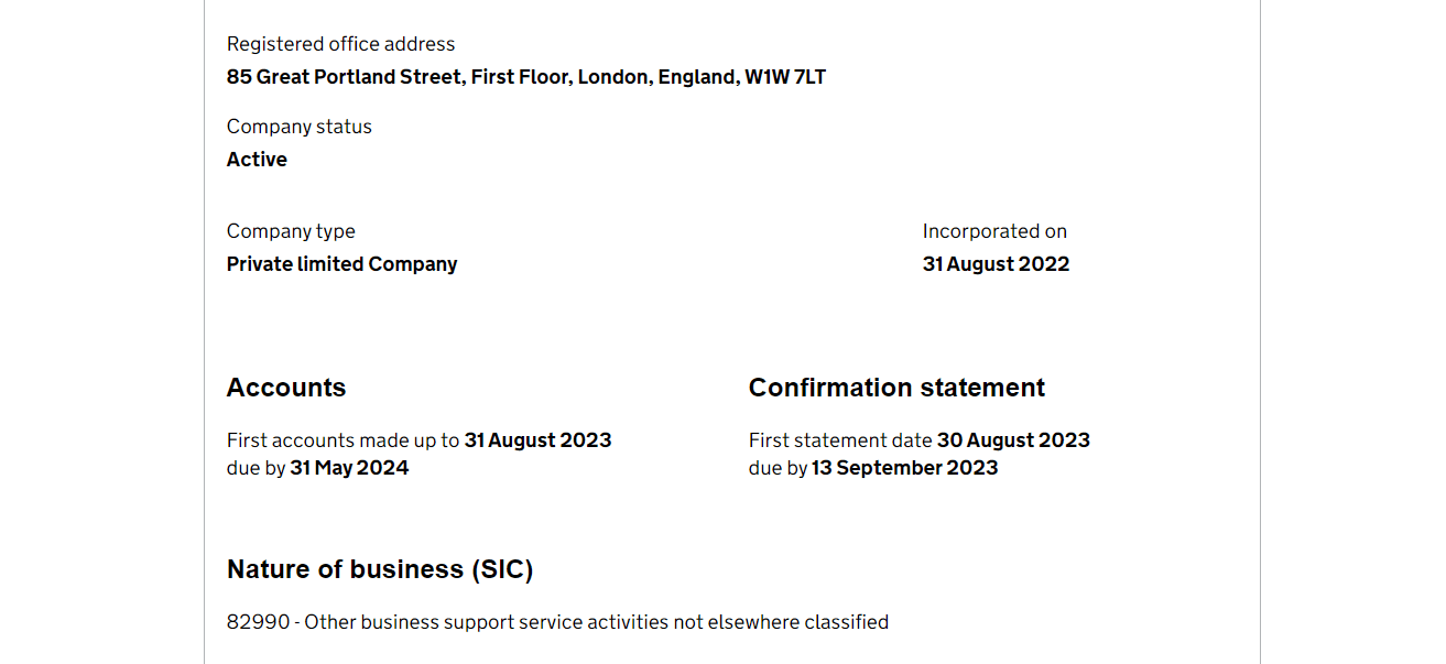 информация о регистрации компании в Англии 