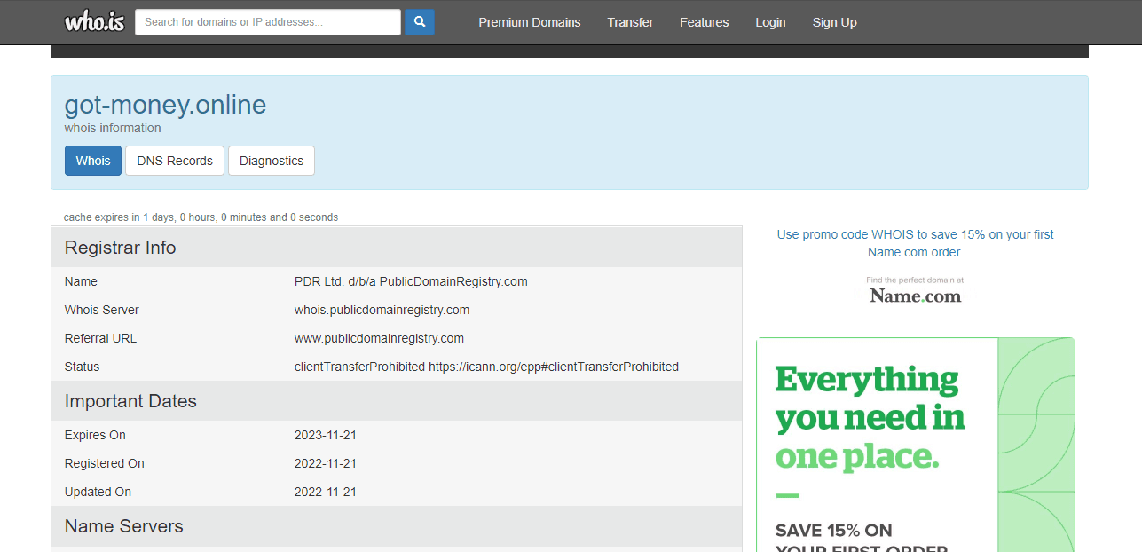 дата регистрации сайта лохотрона 