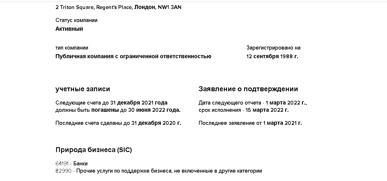 данные о регистрации компании 