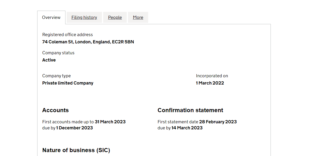 данные о регистрации компании в Англии