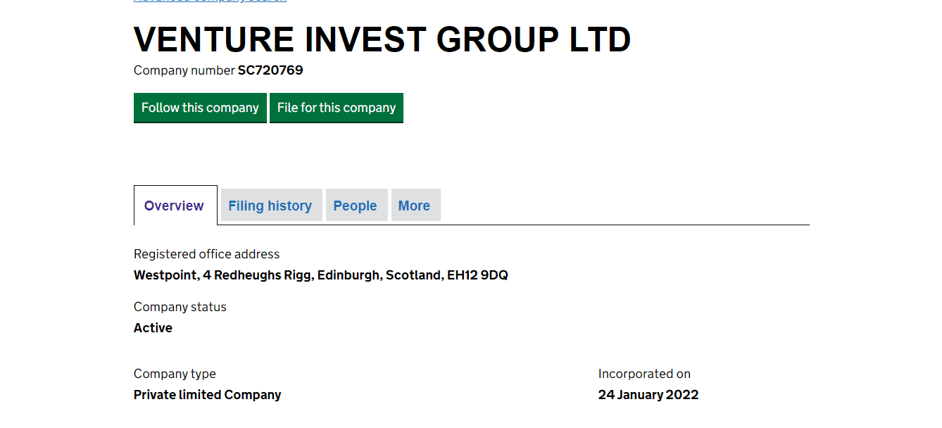 данные о регистрации проекта 