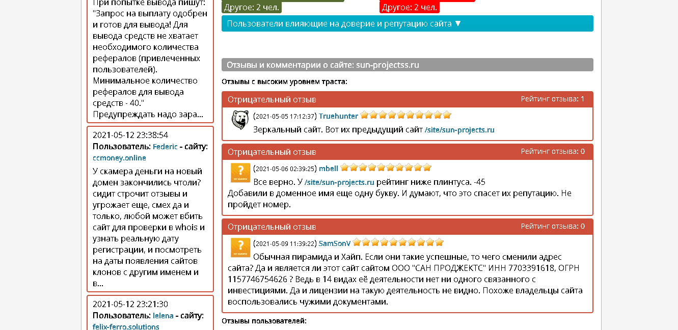 отзывы о проекте 