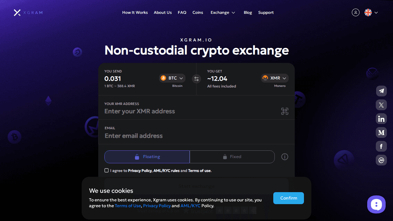 Non-custodial crypto exchange xgram.io
