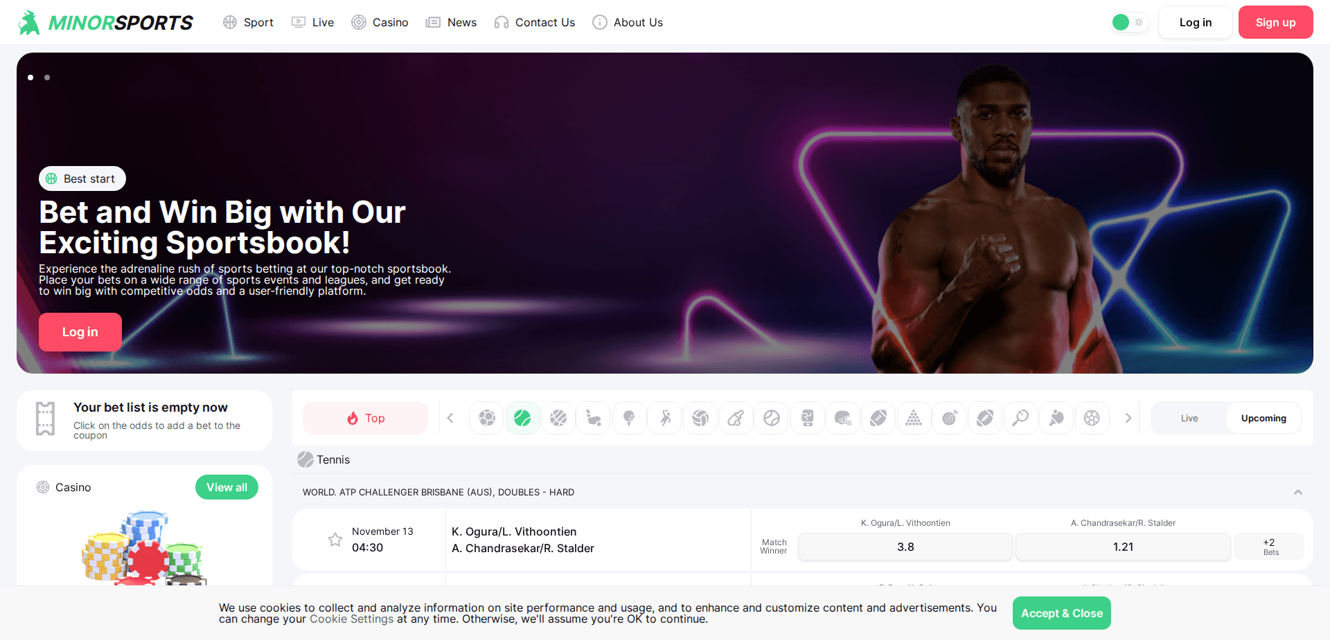 Website screenshot for https://minorsports.net/ - 1