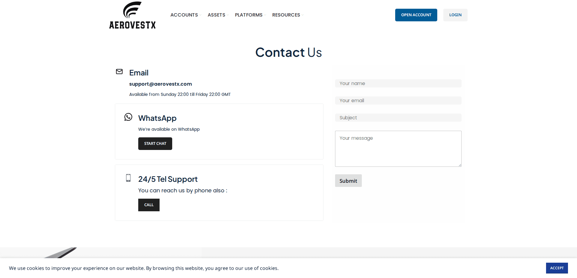 Website screenshot for https://aerovestx.com/ - 2