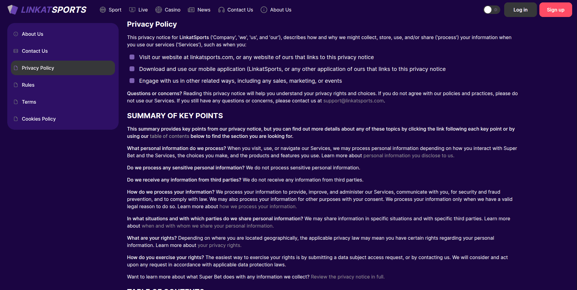 LinkatSports - правила использования