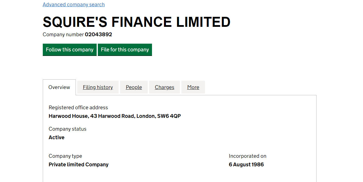 данные о регистрации компании