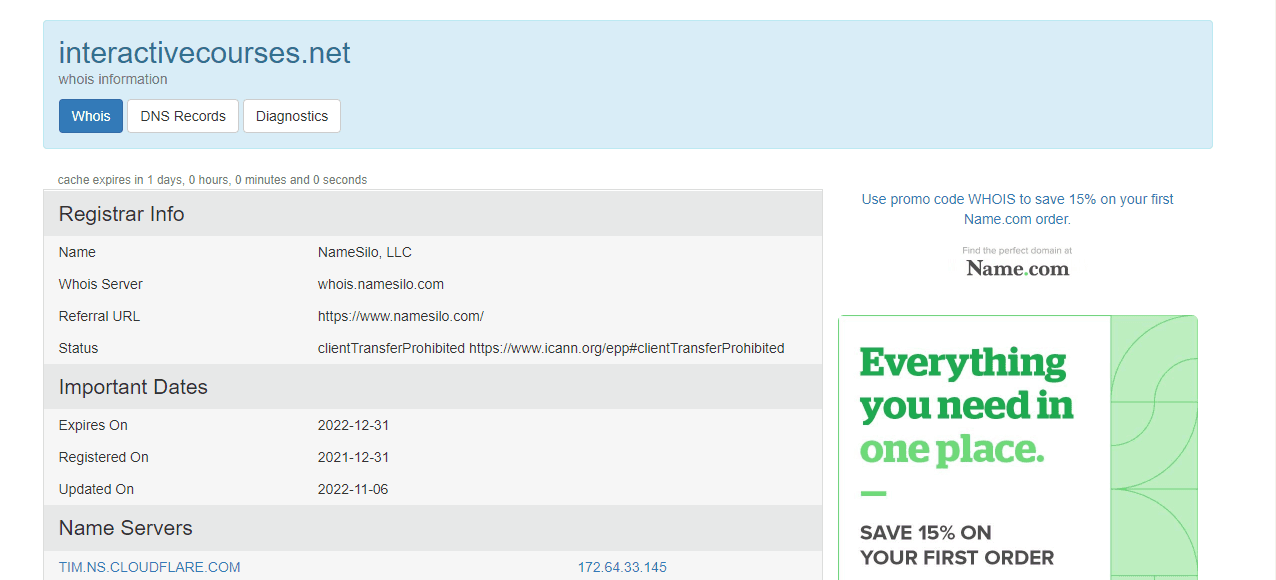 данные о регистрации домена мошенников