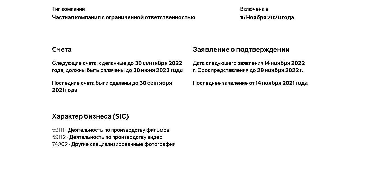 данные о реальной компании в Англии