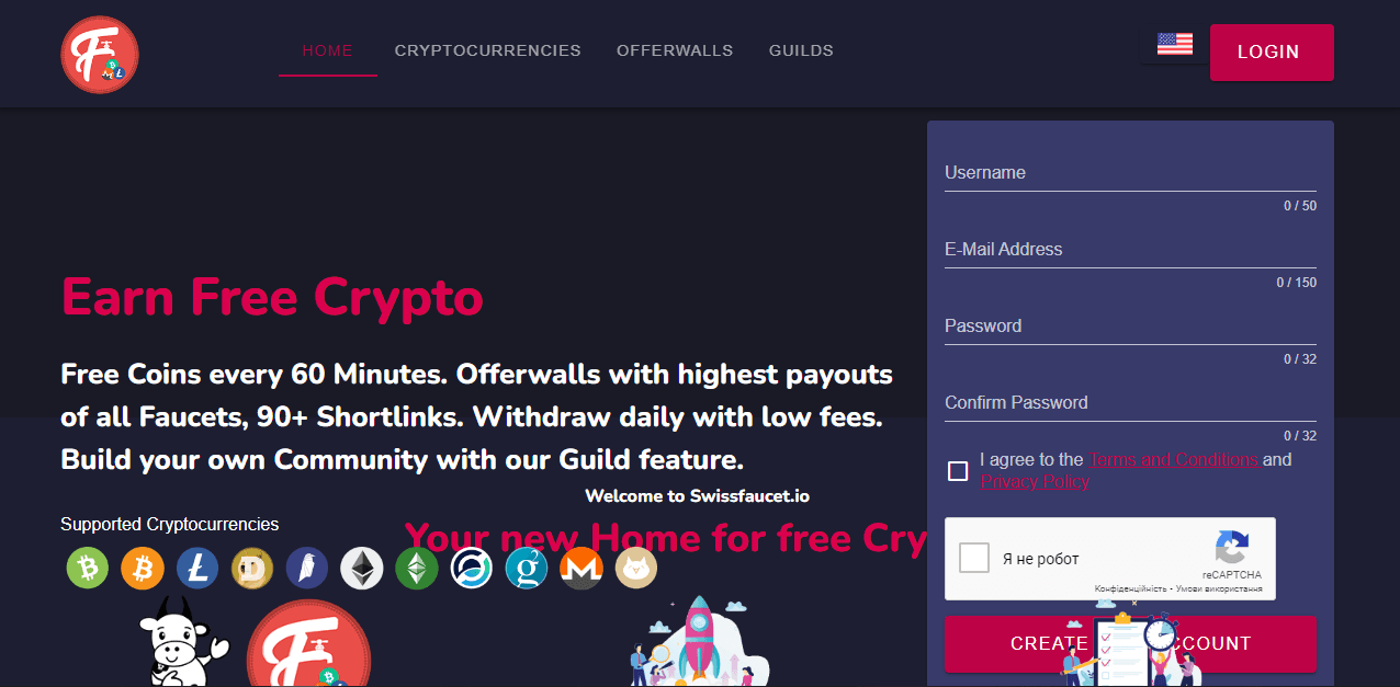 SwissFaucet - криптовалютный кран для потери времени