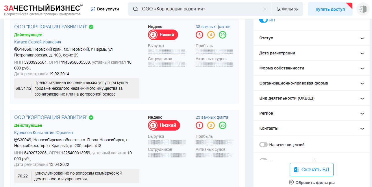 данные о зарегистрированной компании