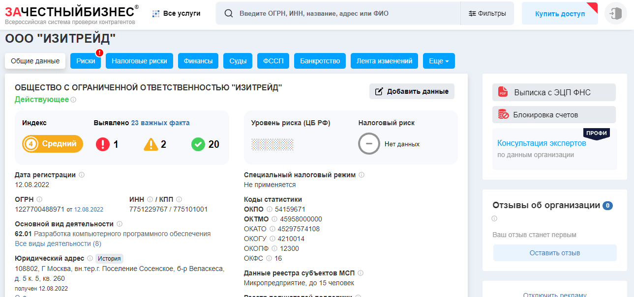 Данные о компании в РФ