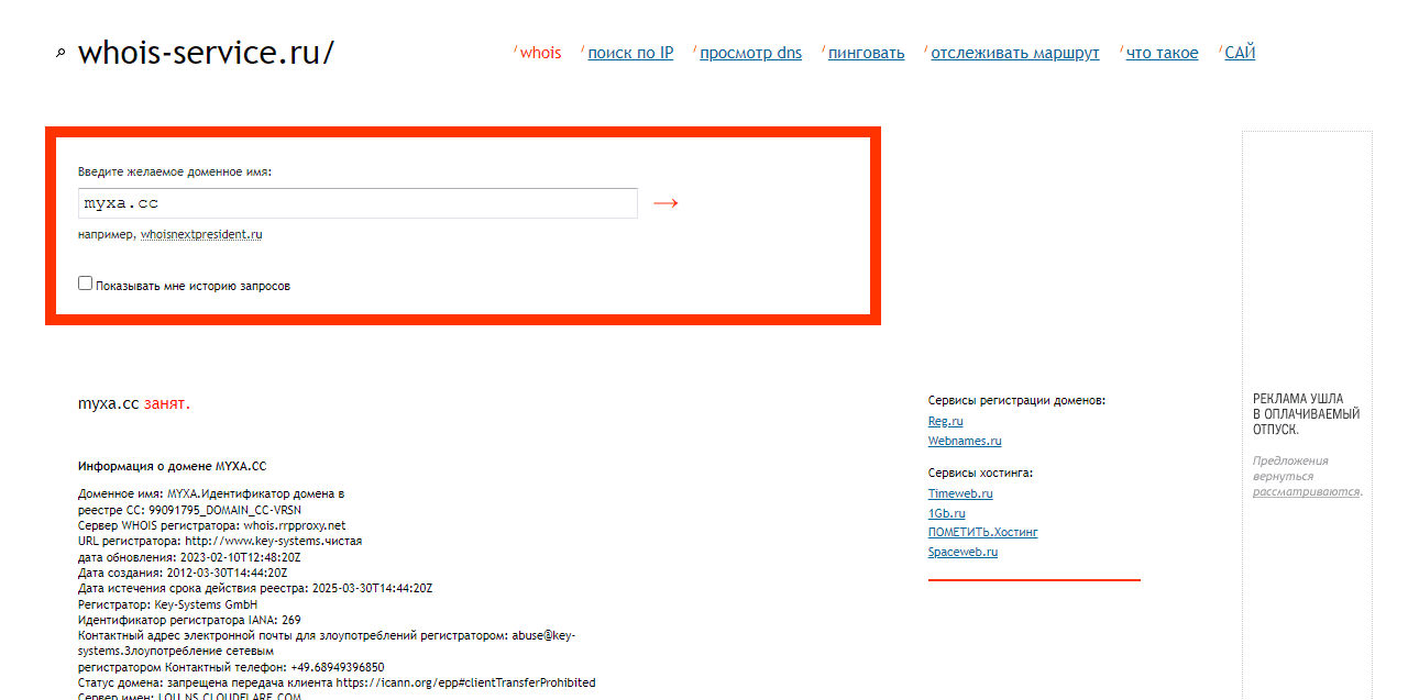 дата регистрации домена обменника