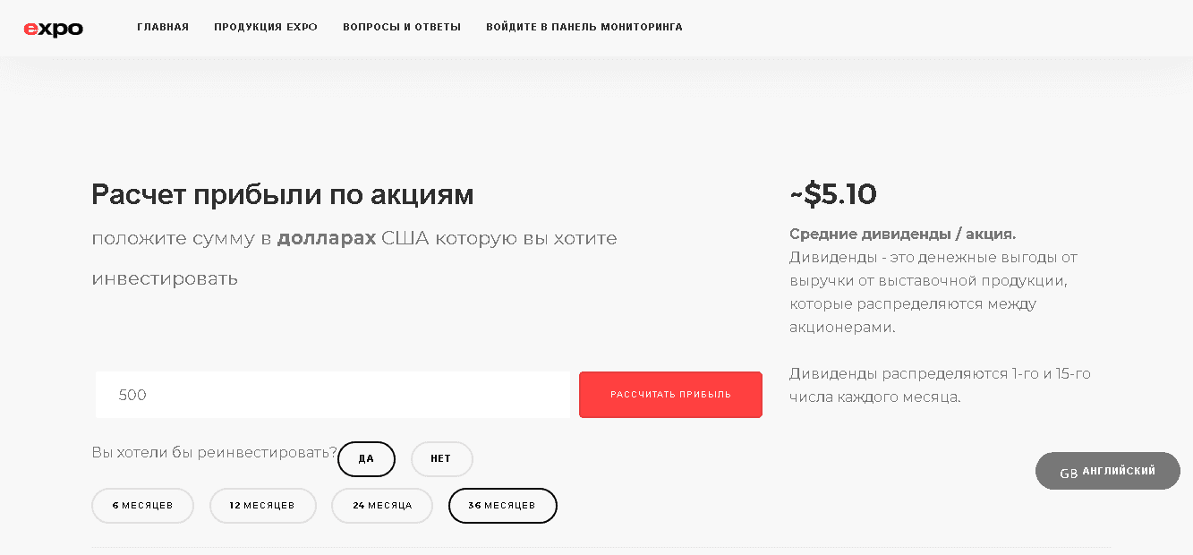 обещанная прибыль проекта