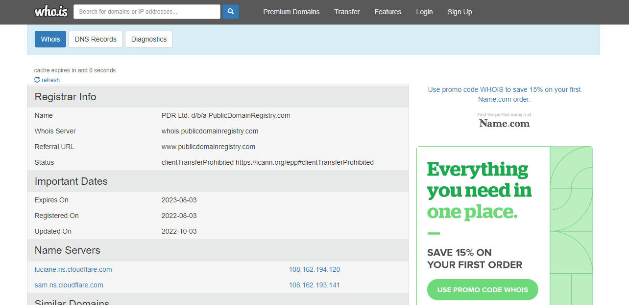 данные о создании домена лохотрона