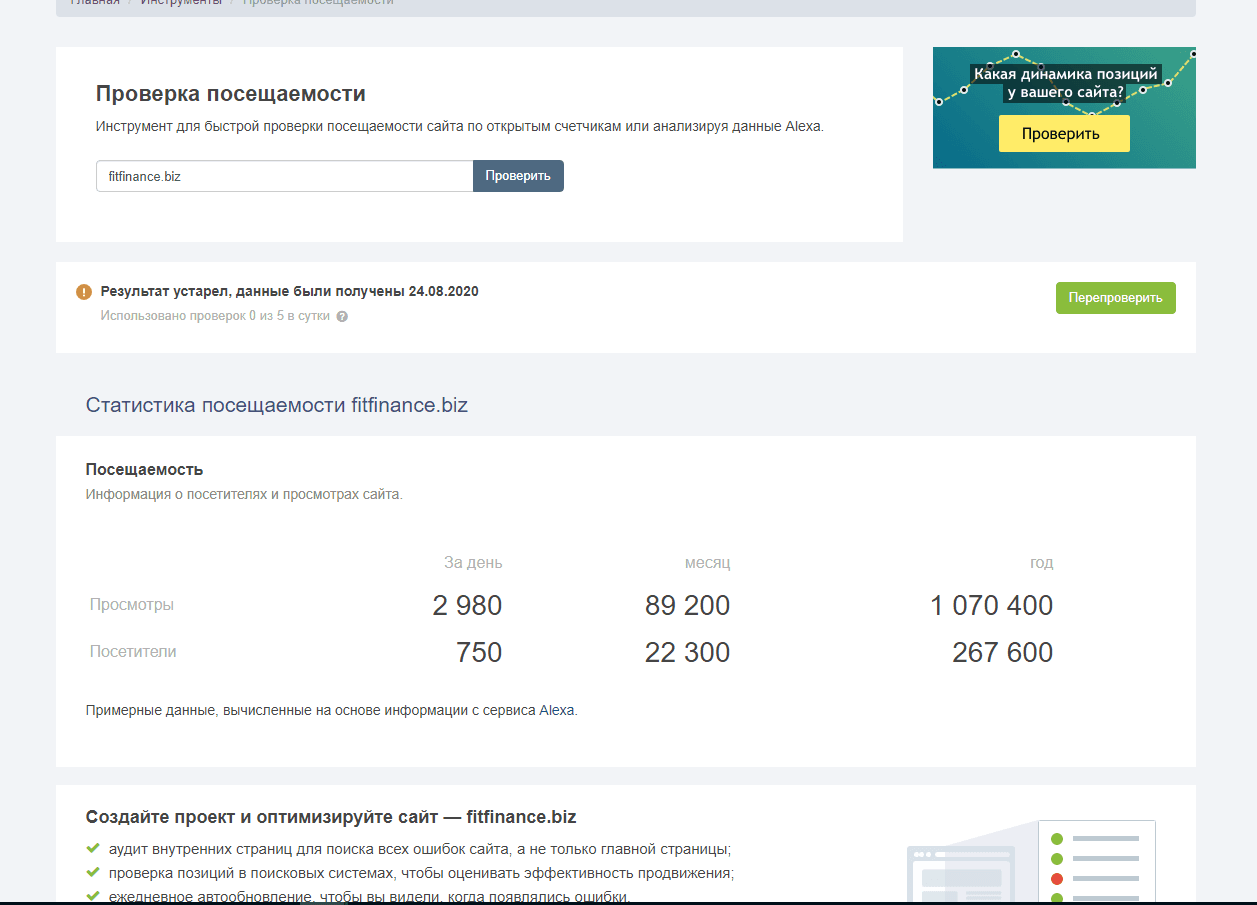 реальная статистика проекта