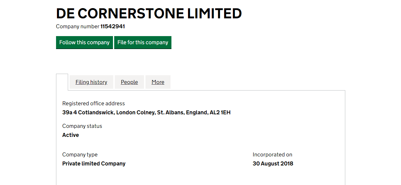 данные о регистрации компании в Англии