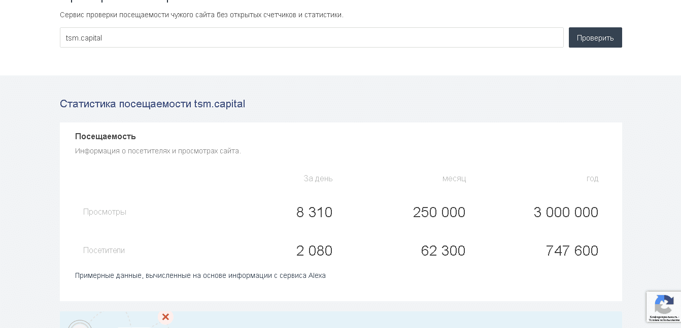 реальная статистика сайта TSM