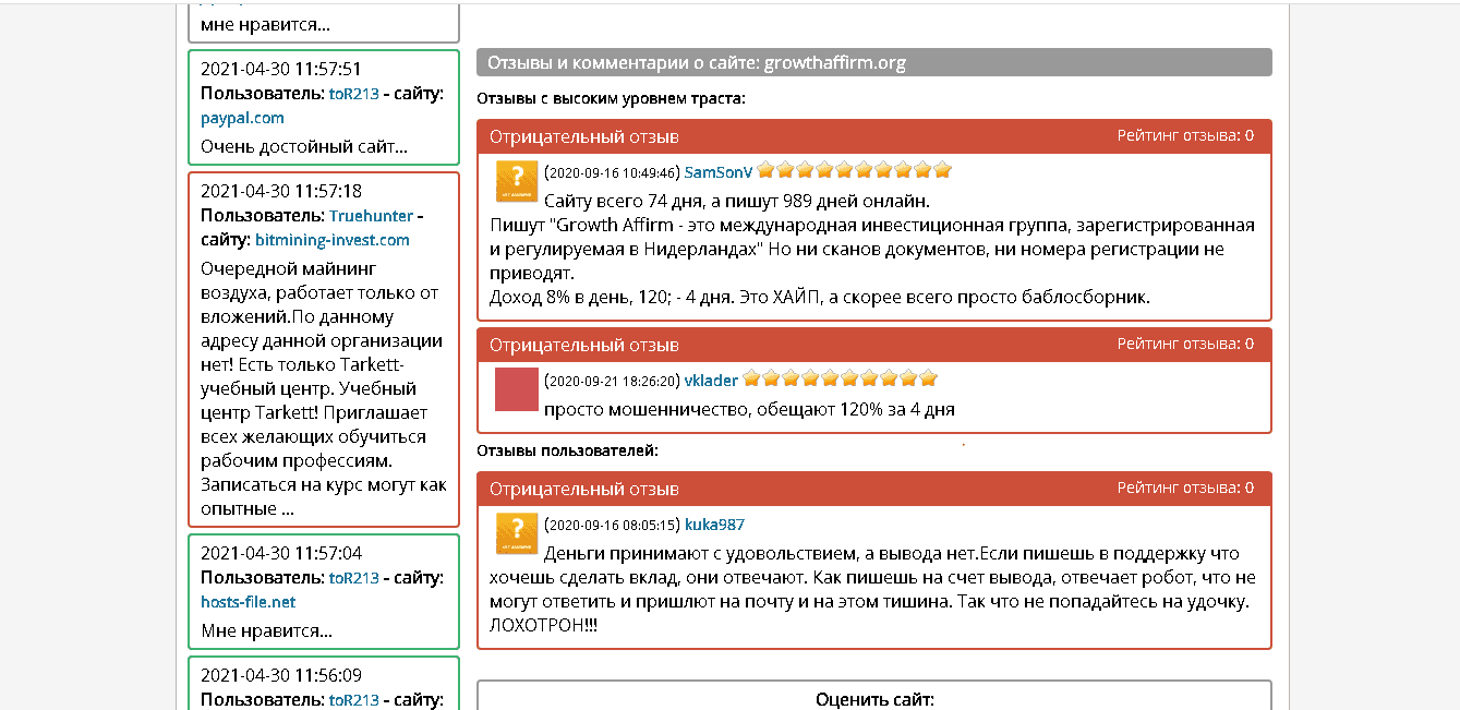 отзывы о проекте мошенников