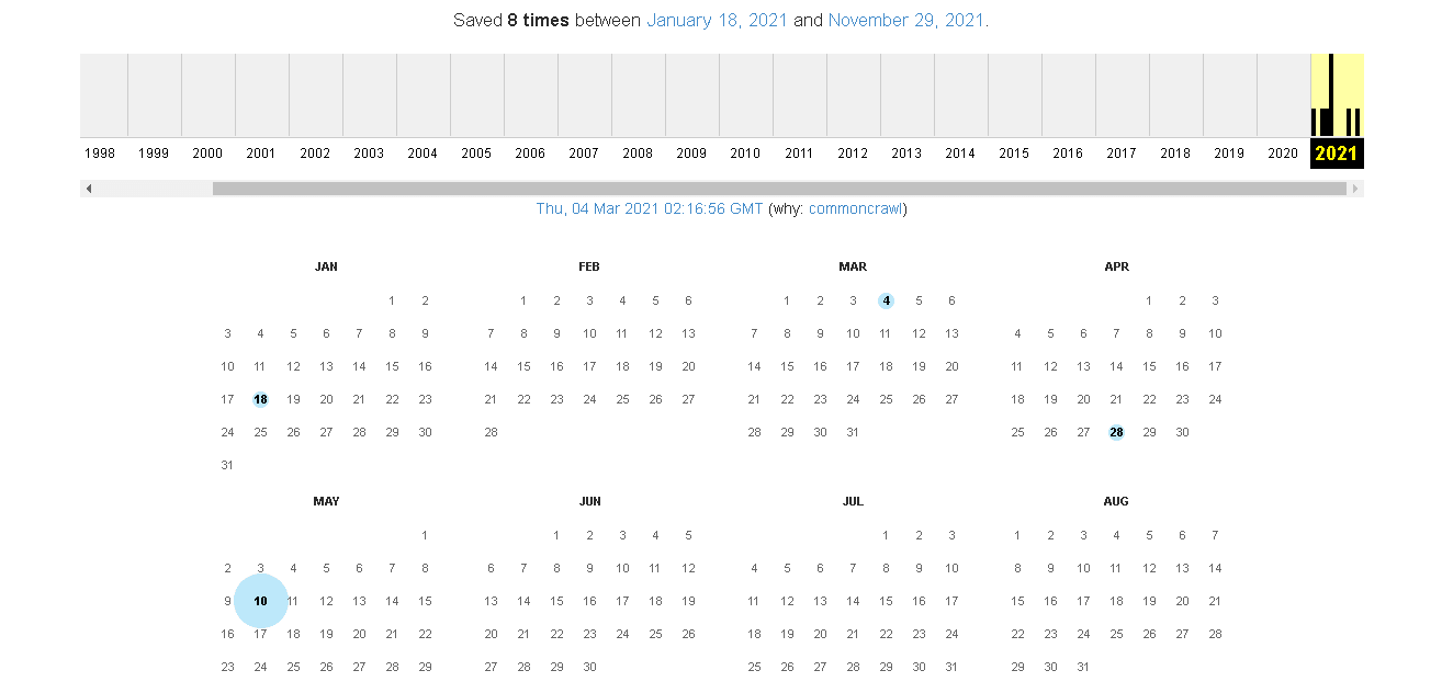 данные о проекте из веб архива