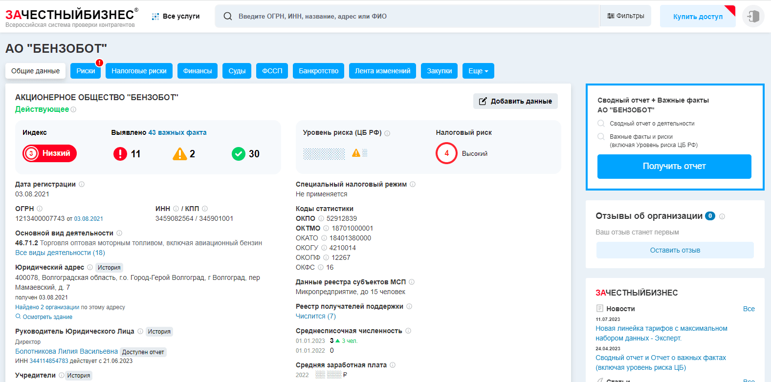 данные о регистрации компании в РФ