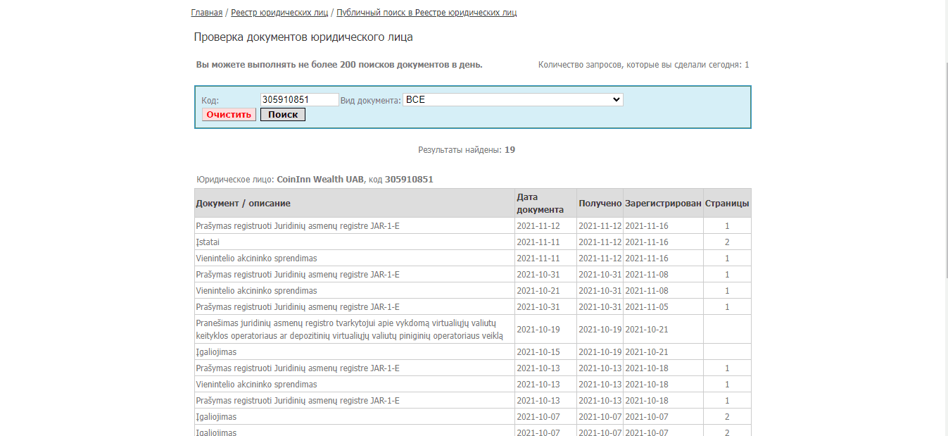 данные о регистрации компании в Литве