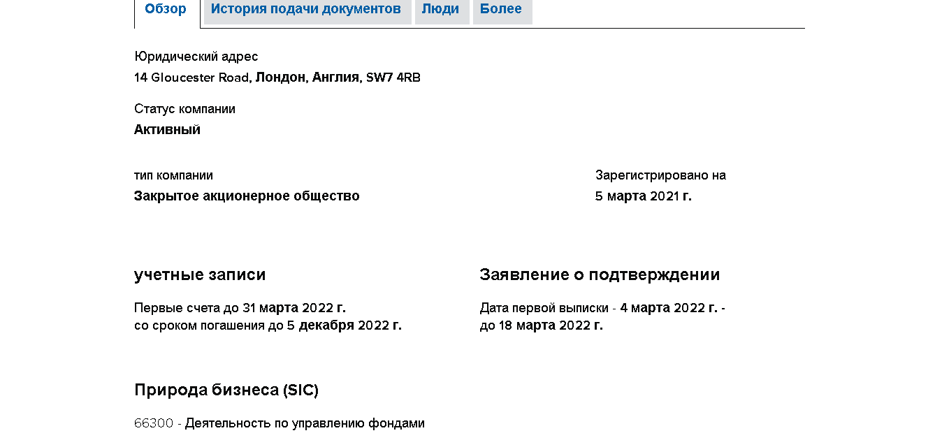 данные о регистрации компании
