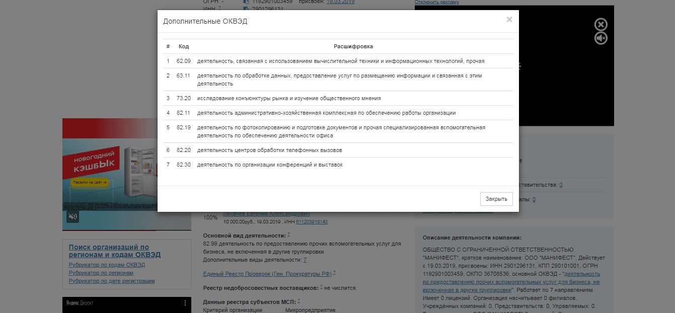 данные о компании