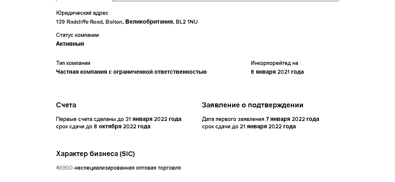 реальные данные компании