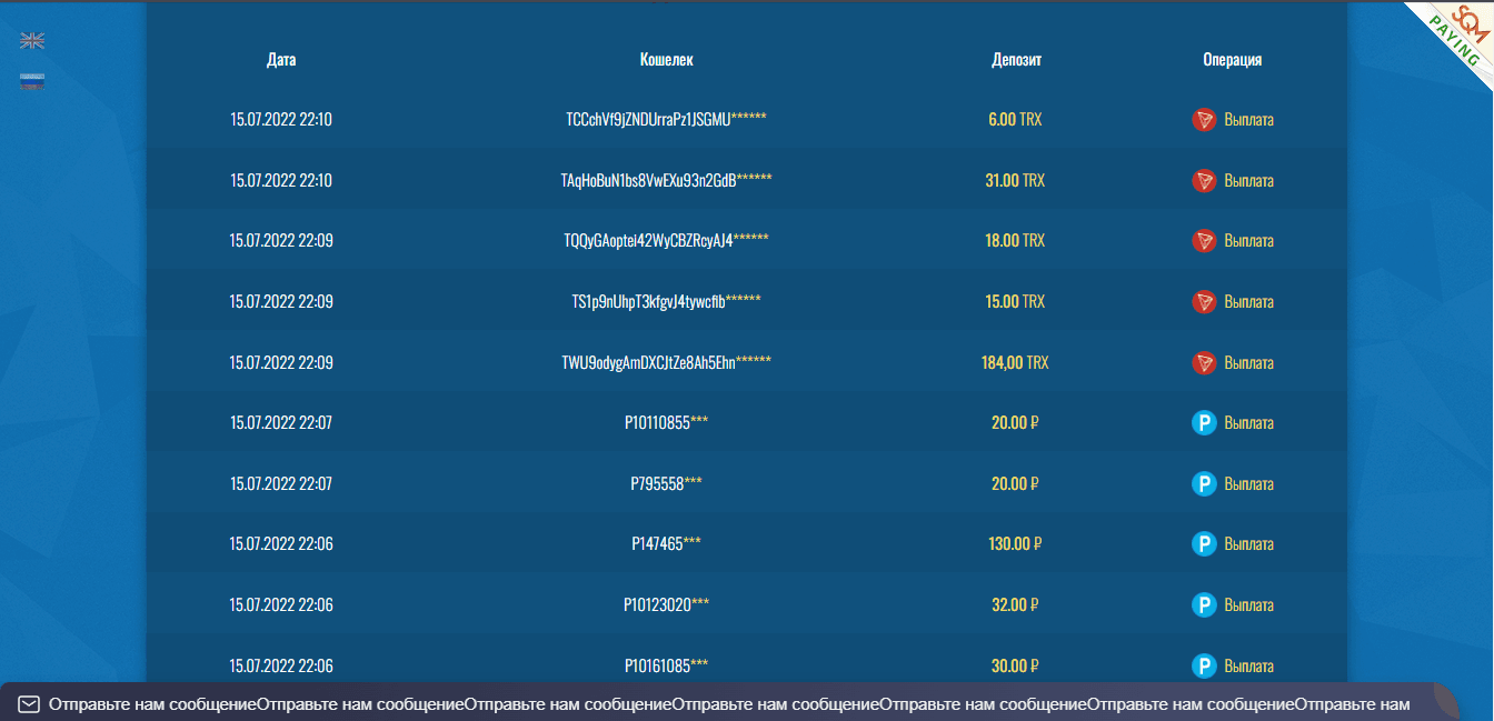 данные о выплатах на сайте мошенников