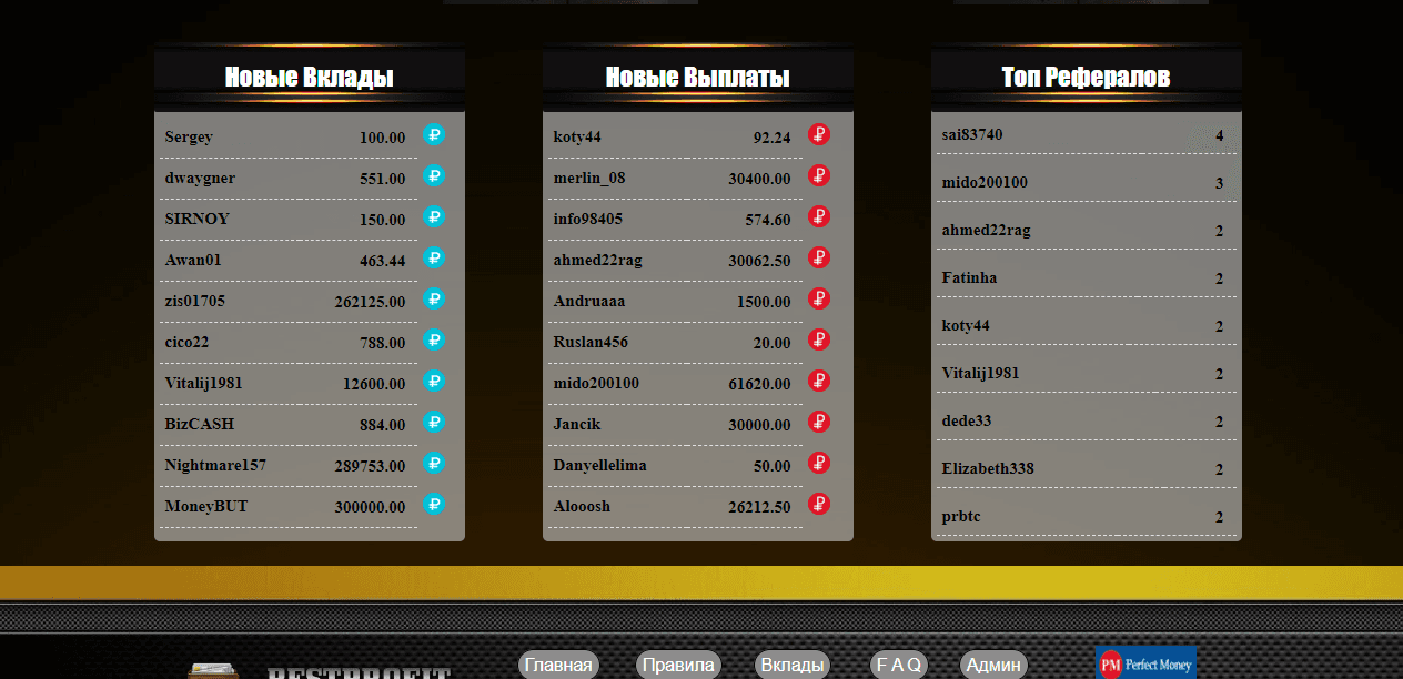 данные о пополнениях на сайте мошенников