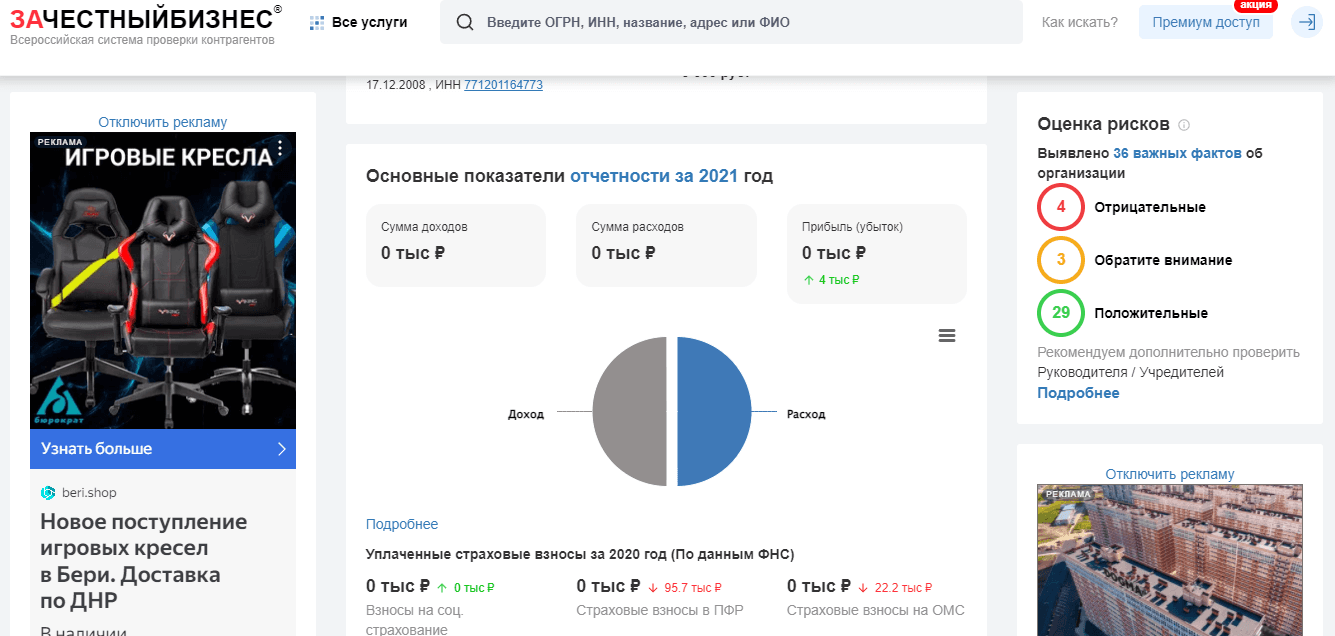 данные о финансовой отчетности реальной компании