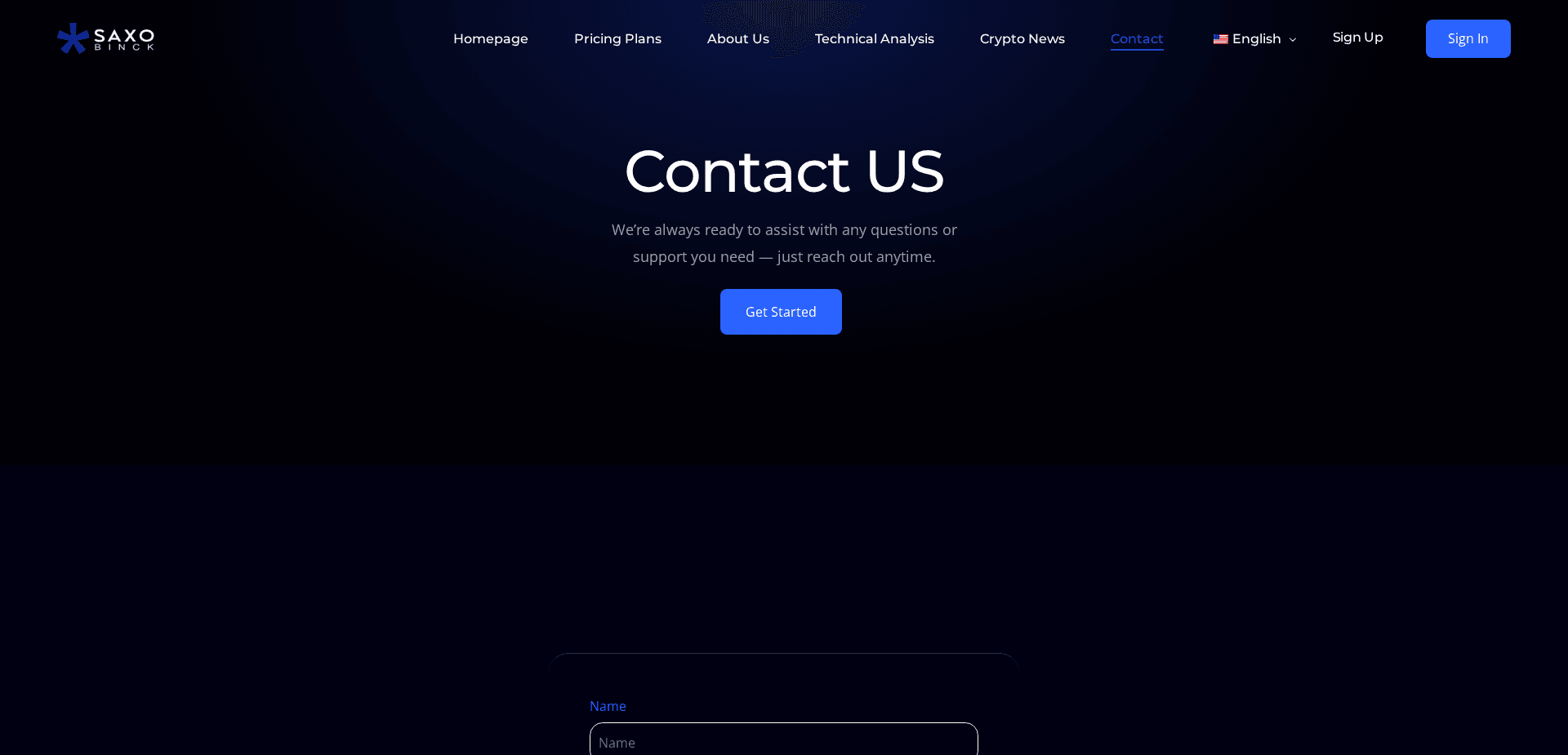 Website screenshot for https://saxobinck.trade/ - 2