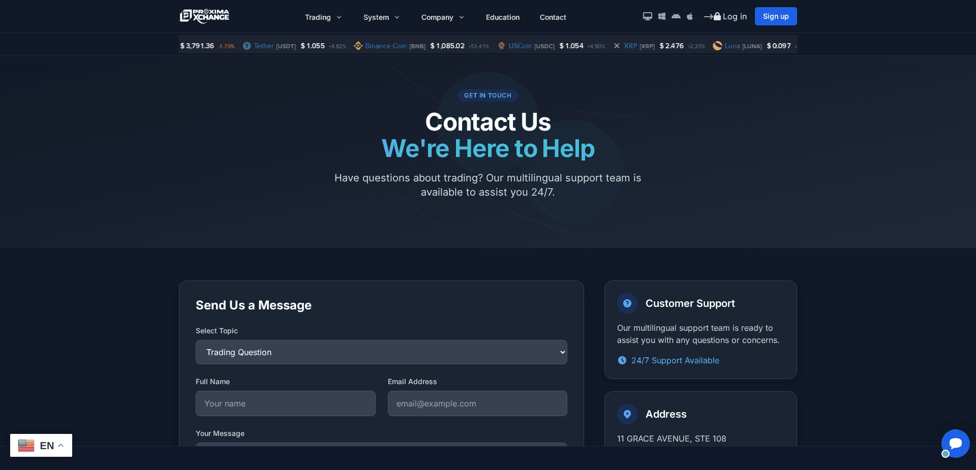 Website screenshot for https://proximaxchange.com/ - 2
