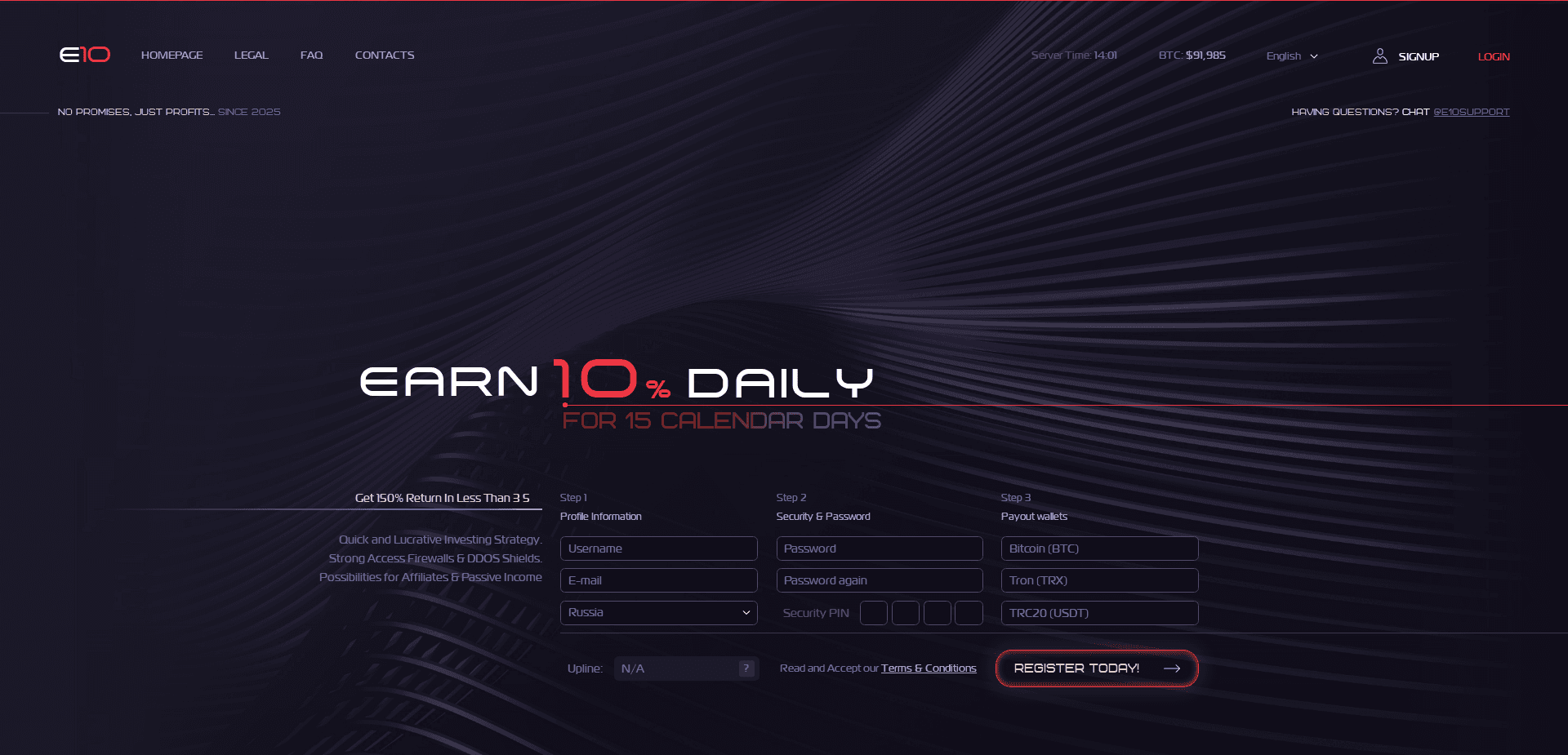 Website screenshot for https://earn10.net/ - 1