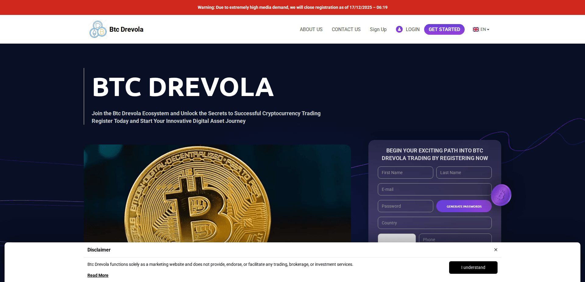Website screenshot for https://btc-drevola-platform.com/ - 1