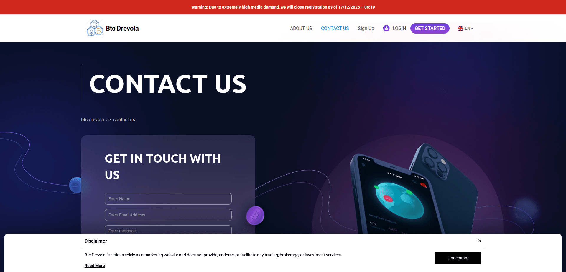 Website screenshot for https://btc-drevola-platform.com/ - 2
