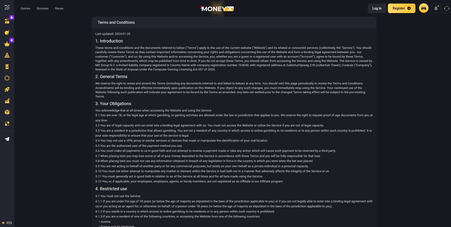 Казино Money X - правила использования проекта