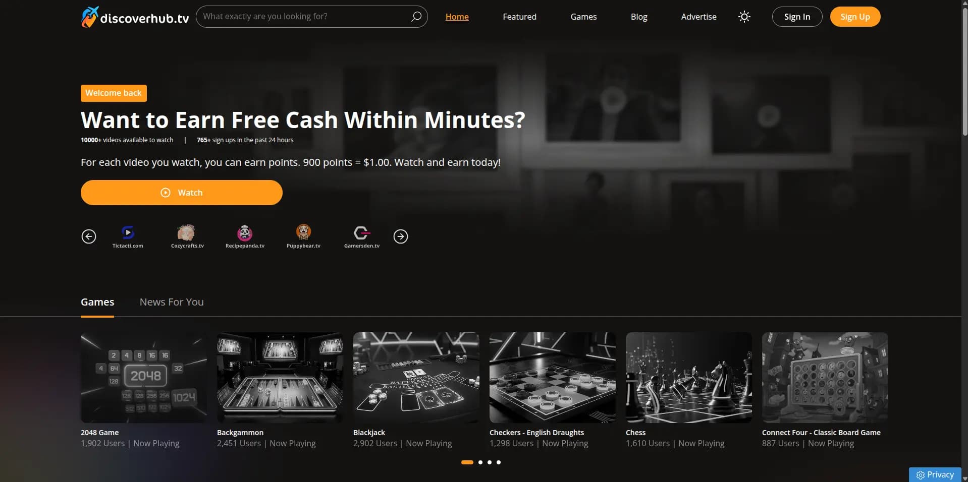 Screenshot for website discoverhub.tv - 1