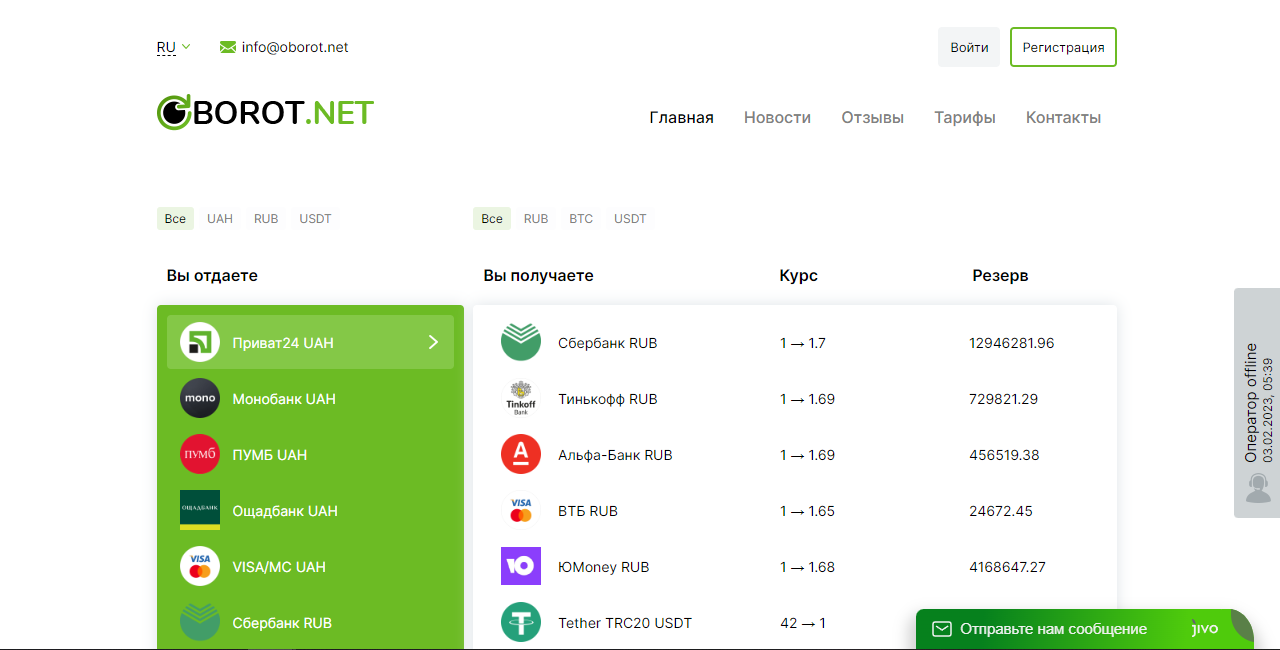 Oborot.net - молодой проверенный обменник или мошеннический сайт? 
