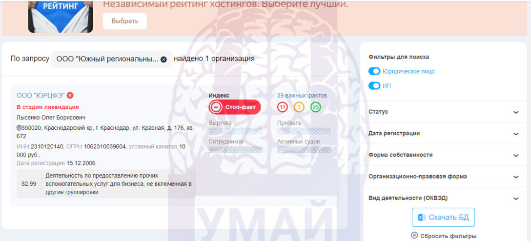 данные о регистрации компании в РФ 